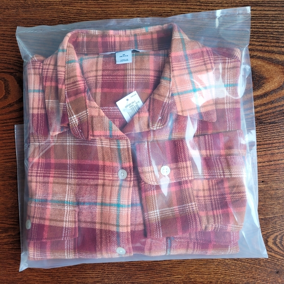 2 /$15 New Old Navy Plaid Flannel Boyfriend Shirt Sz M Orange Red NWT - Picture 12 of 12
